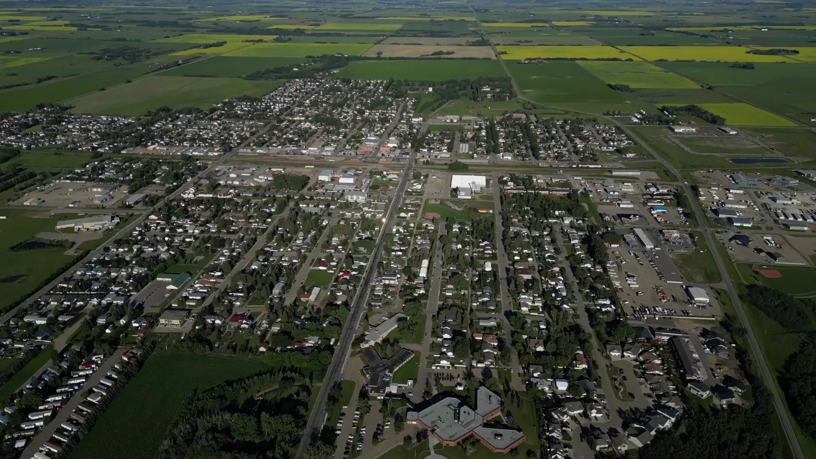 Aerial view of the Town of Didsbury, Alberta